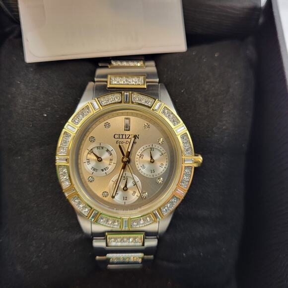 Authentic Citizen Eco Drive Crystal Two Tone Stainless Steel Ladies Watch main image 5